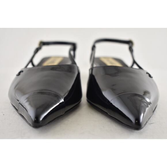 Chanel 22K Black Patent Leather CC Sling Slingback Sandal Pointed Kitten Heel 37 - Picture 7 of 14
